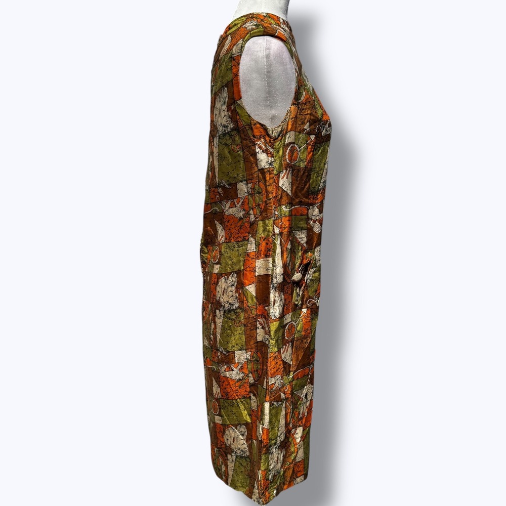 Vintage 60s 70s MCM Mod Patchwork Geometric Sleeveless Dress Union Made Size 16 - Picture 3 of 13